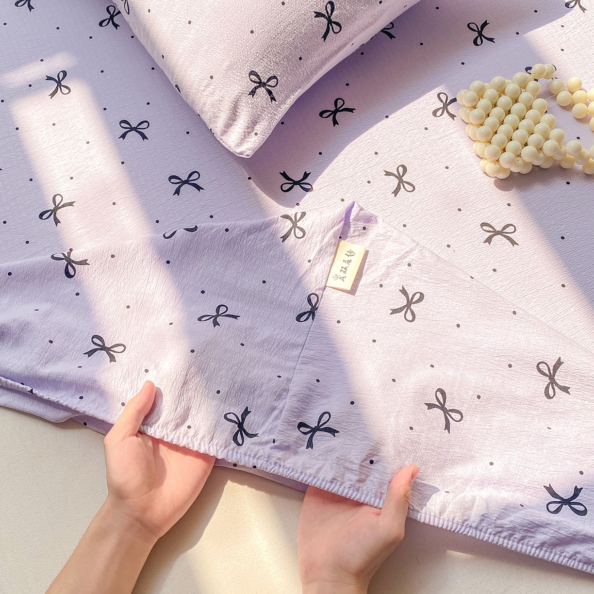 91家纺网 家纺一手货源 找家纺 （总）眠势力 2025新款云感双层纱床笠三件套ins奶油风云感床垫保护套四季款