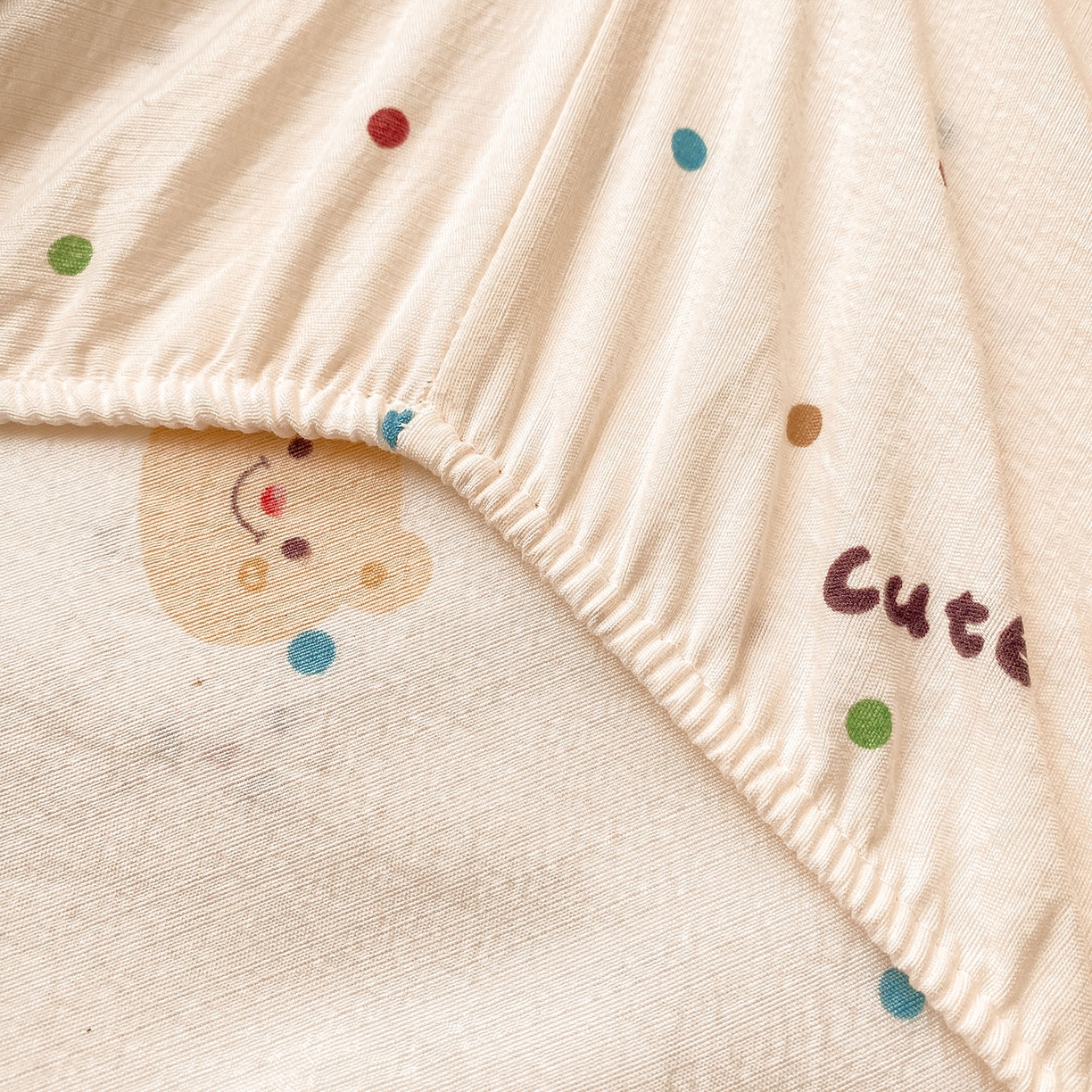 91家纺网 家纺一手货源 找家纺 眠势力 2025新款云感双层纱床笠三件套ins奶油风云感床垫保护套四季款 波点小熊