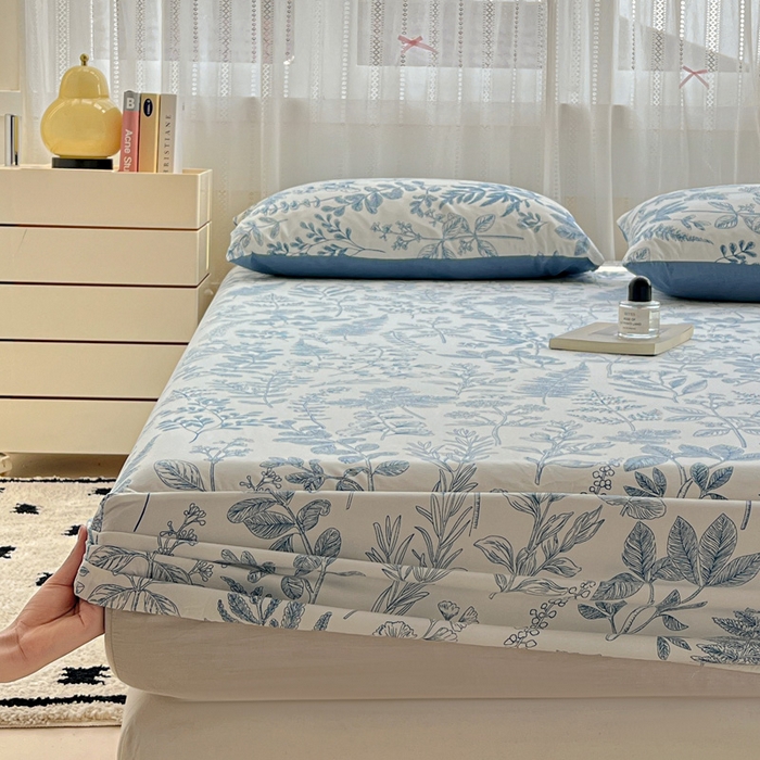 91家纺网 家纺一手货源 找家纺 朵朵家纺 2025新款超柔水洗棉云感印花单床笠床垫保护套床笠（床垫保护套可定制尺寸 ）-场景一 恋爱季节