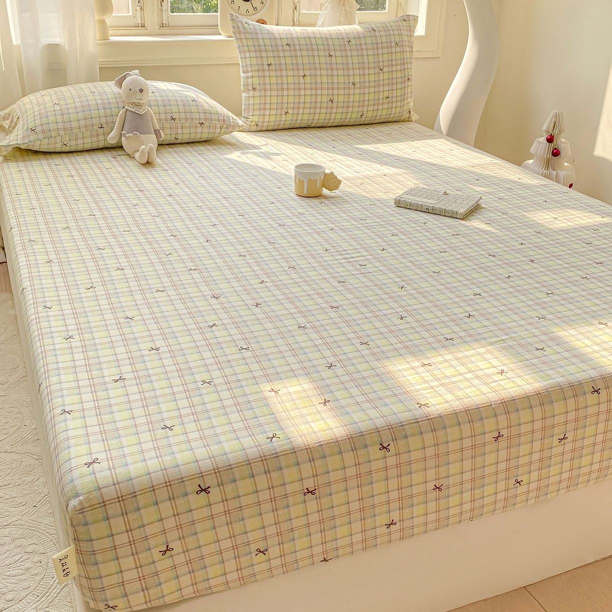 91家纺网 家纺一手货源 找家纺 眠势力 2025新款云感双层纱床笠三件套ins奶油风云感床垫保护套四季款 格调蝴蝶结