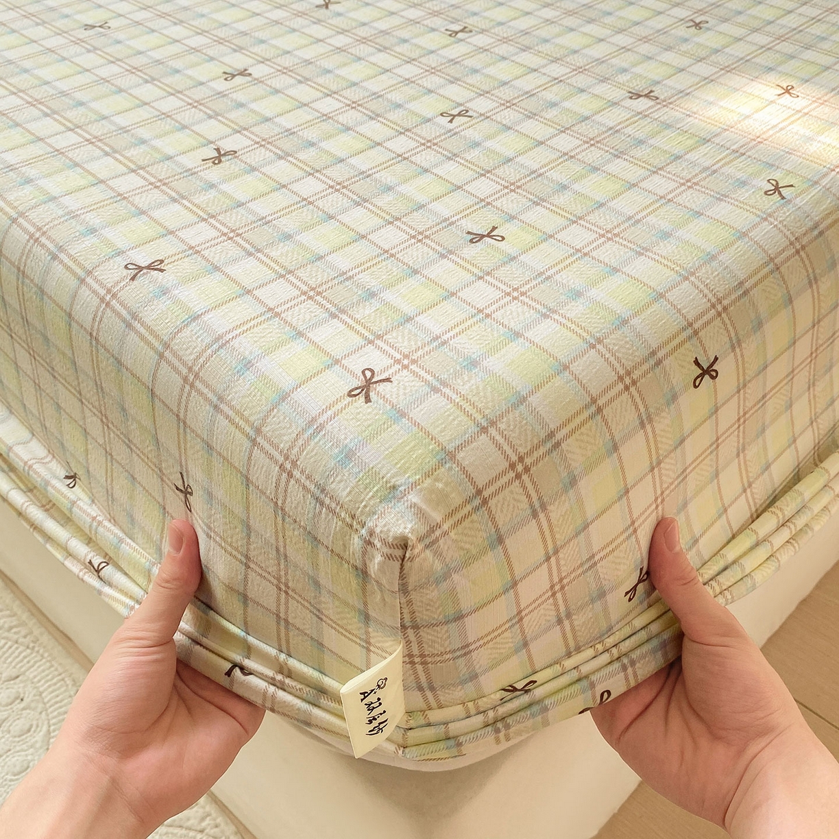 91家纺网 家纺一手货源 找家纺 眠势力 2025新款云感双层纱床笠三件套ins奶油风云感床垫保护套四季款 格调蝴蝶结