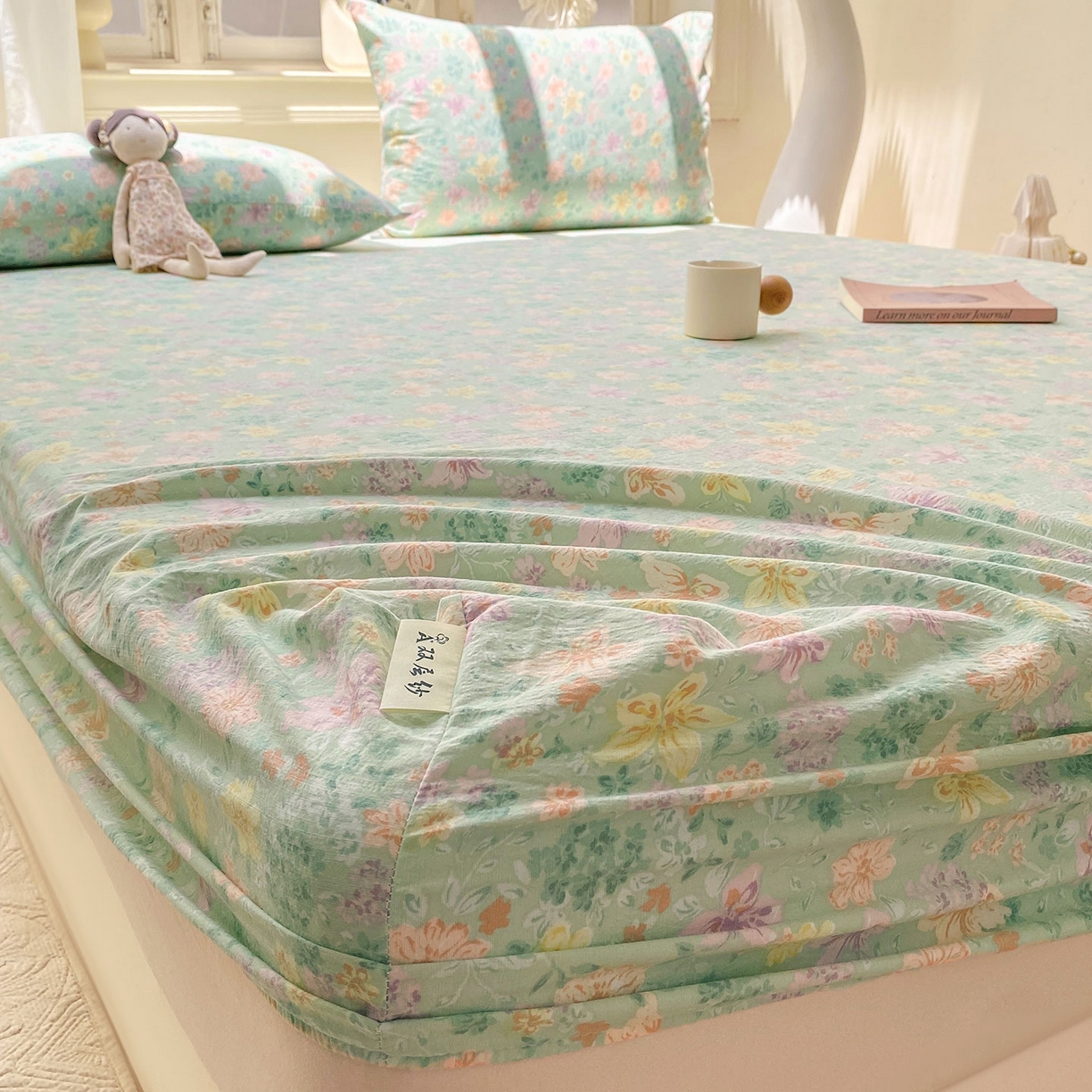 91家纺网 家纺一手货源 找家纺 眠势力 2025新款云感双层纱床笠三件套ins奶油风云感床垫保护套四季款 花开盛夏