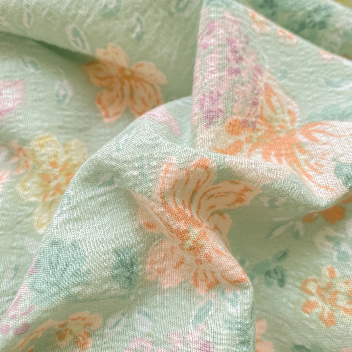 91家纺网 家纺一手货源 找家纺 眠势力 2025新款云感双层纱床笠三件套ins奶油风云感床垫保护套四季款 花开盛夏