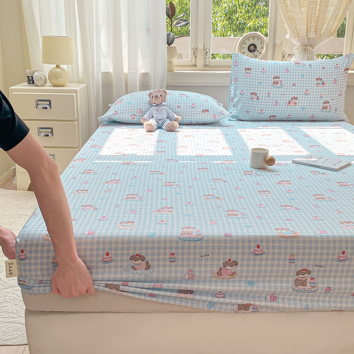 91家纺网 家纺一手货源 找家纺 眠势力 2025新款云感双层纱床笠三件套ins奶油风云感床垫保护套四季款 淘气狗