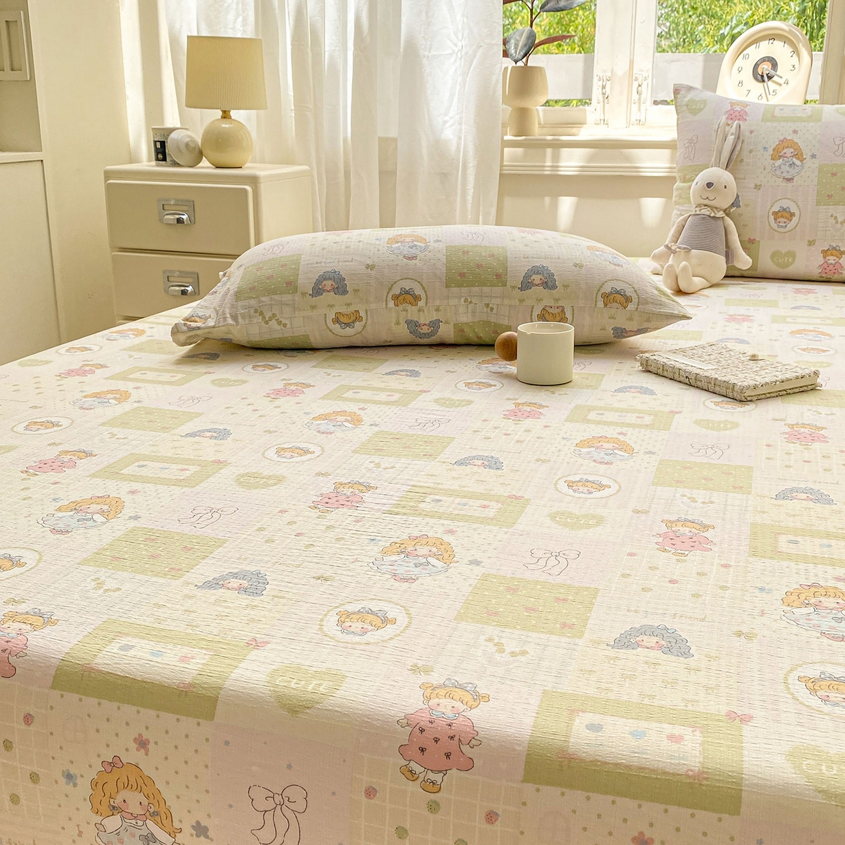 91家纺网 家纺一手货源 找家纺 眠势力 2025新款云感双层纱床笠三件套ins奶油风云感床垫保护套四季款 小公举