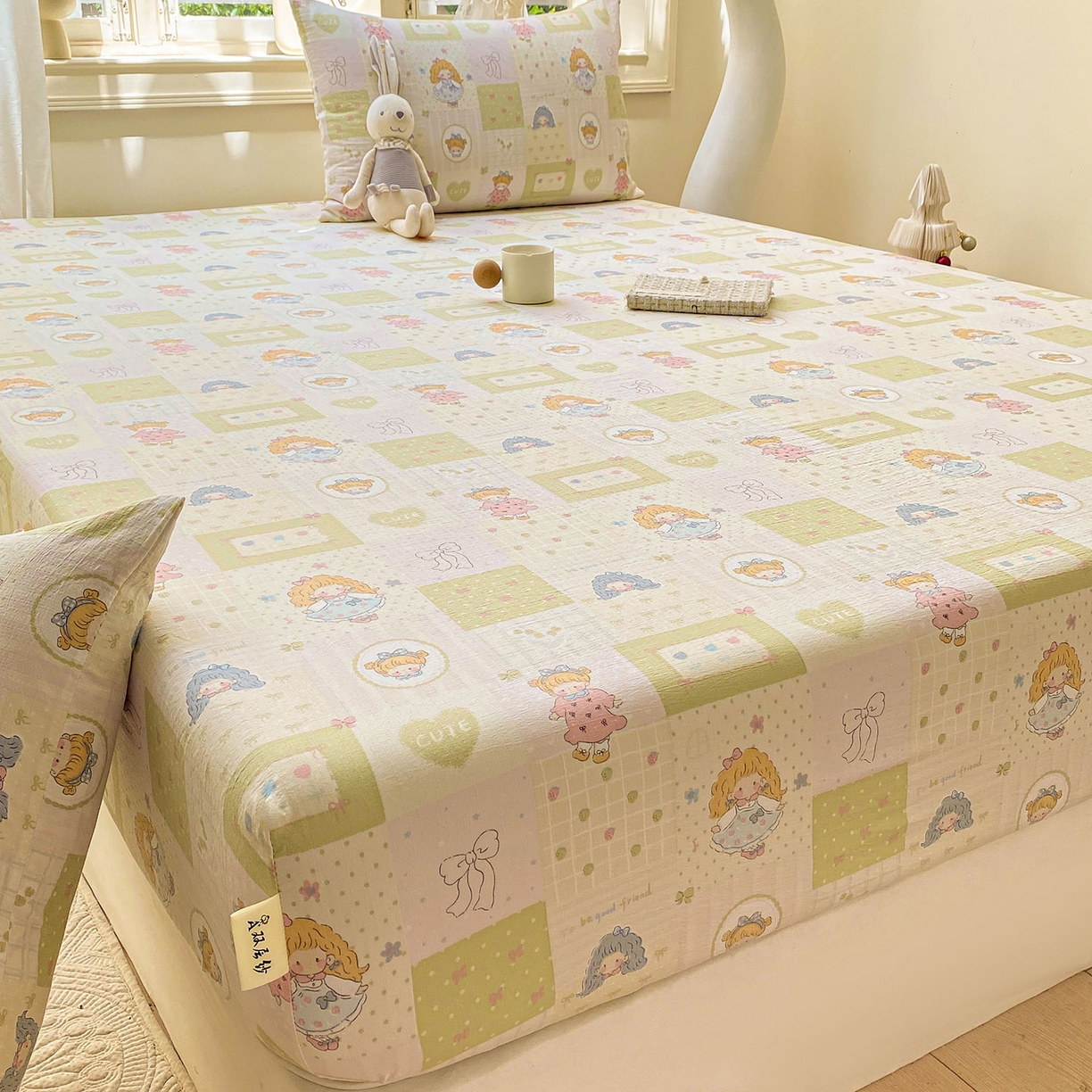 91家纺网 家纺一手货源 找家纺 眠势力 2025新款云感双层纱床笠三件套ins奶油风云感床垫保护套四季款 小公举