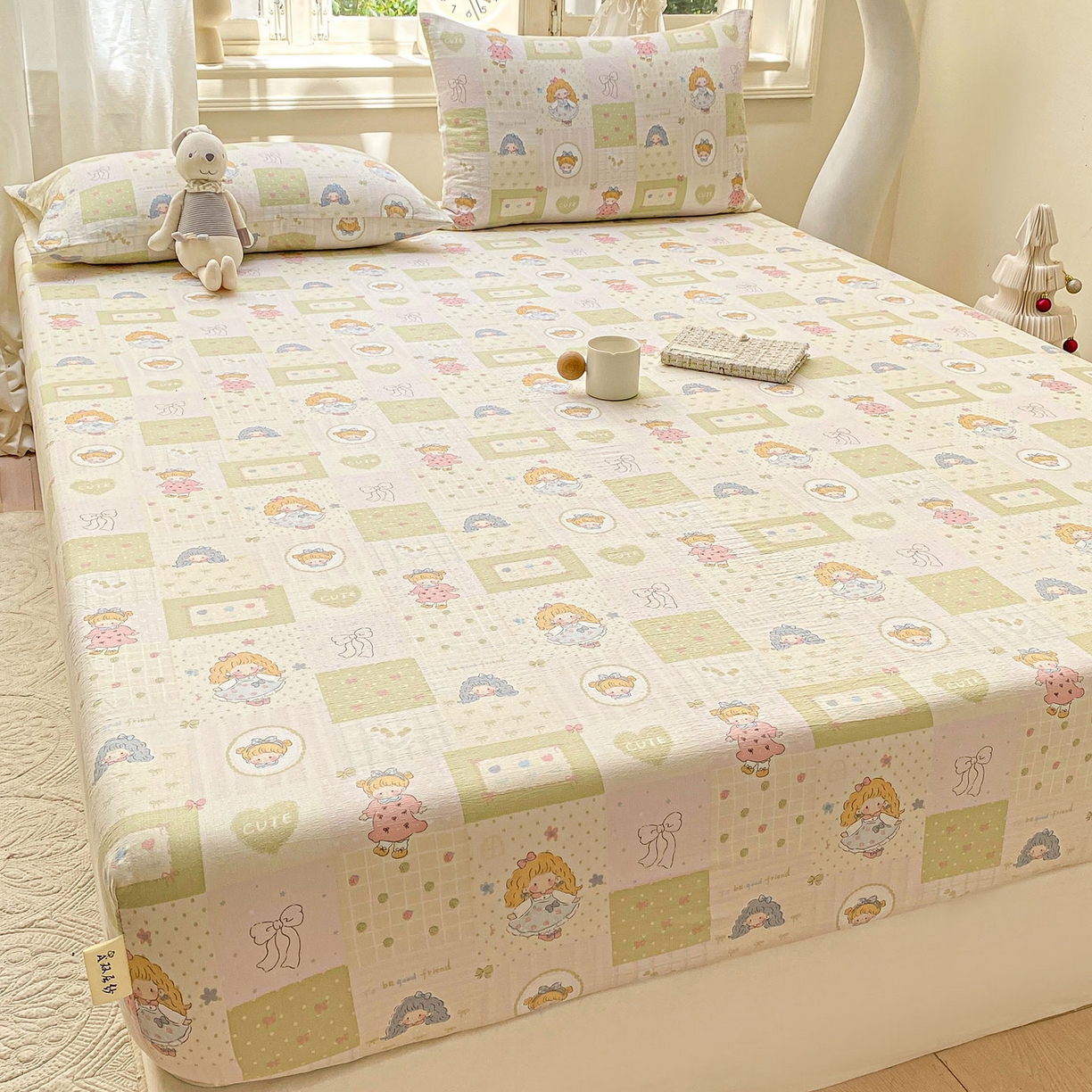 91家纺网 家纺一手货源 找家纺 眠势力 2025新款云感双层纱床笠三件套ins奶油风云感床垫保护套四季款 小公举