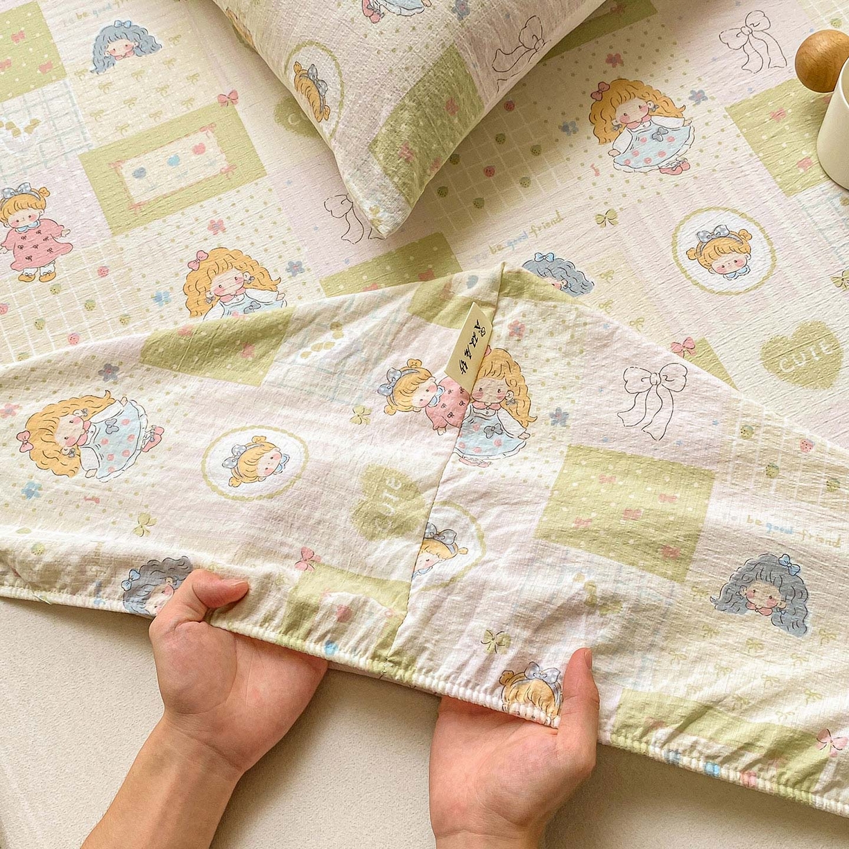 91家纺网 家纺一手货源 找家纺 眠势力 2025新款云感双层纱床笠三件套ins奶油风云感床垫保护套四季款 小公举