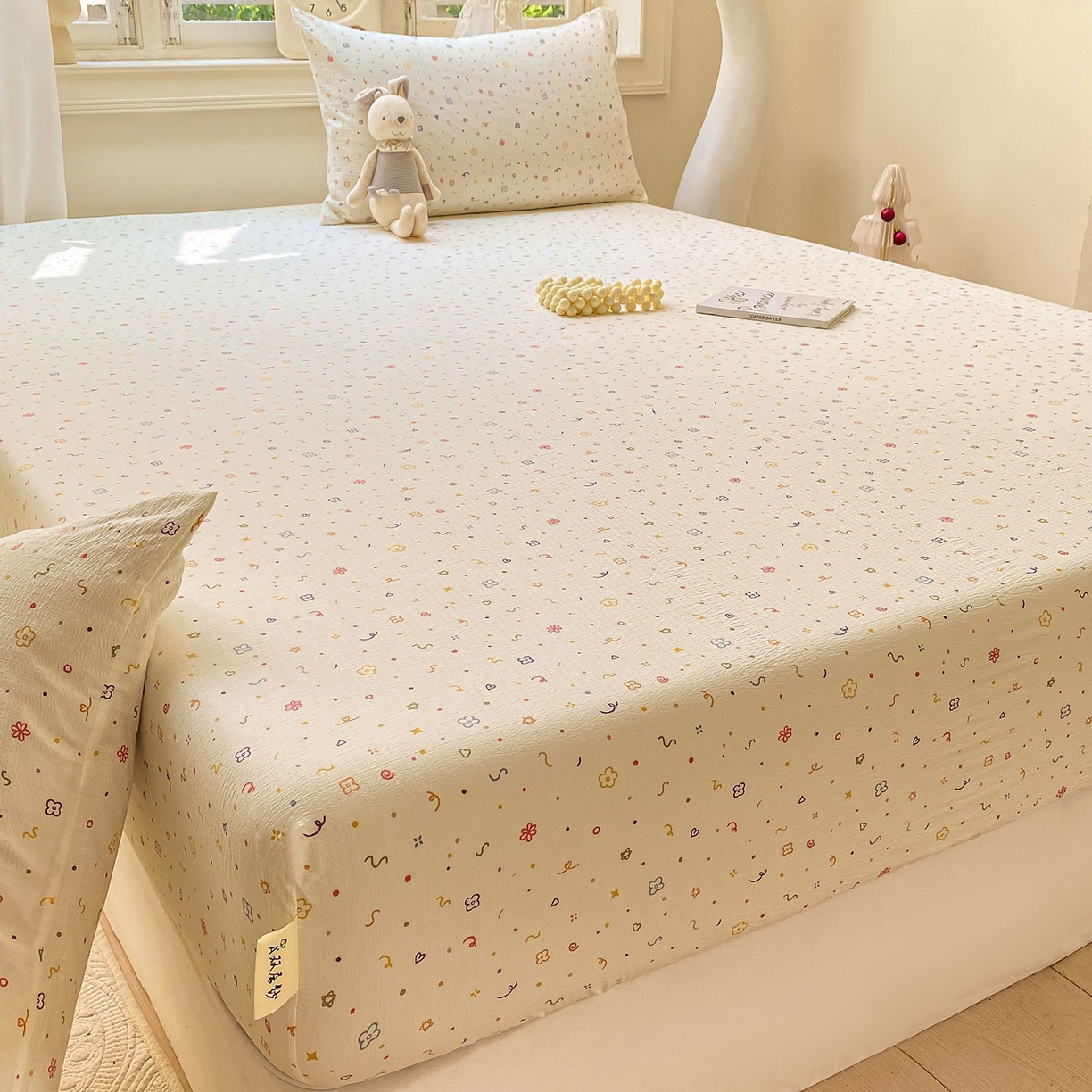 91家纺网 家纺一手货源 找家纺 眠势力 2025新款云感双层纱床笠三件套ins奶油风云感床垫保护套四季款 小美好