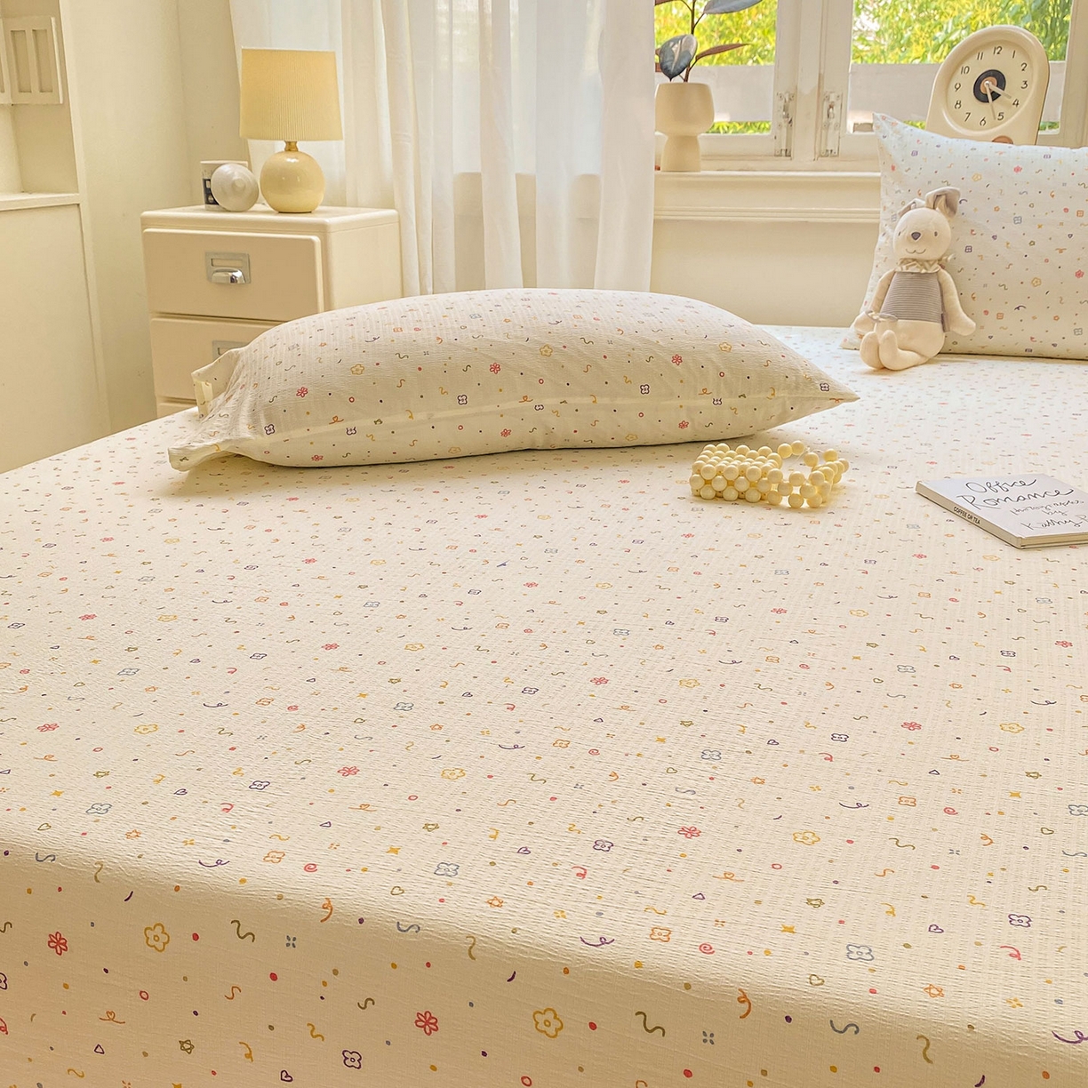 91家纺网 家纺一手货源 找家纺 眠势力 2025新款云感双层纱床笠三件套ins奶油风云感床垫保护套四季款 小美好