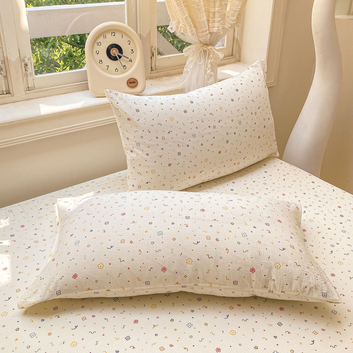 91家纺网 家纺一手货源 找家纺 眠势力 2025新款云感双层纱床笠三件套ins奶油风云感床垫保护套四季款 小美好