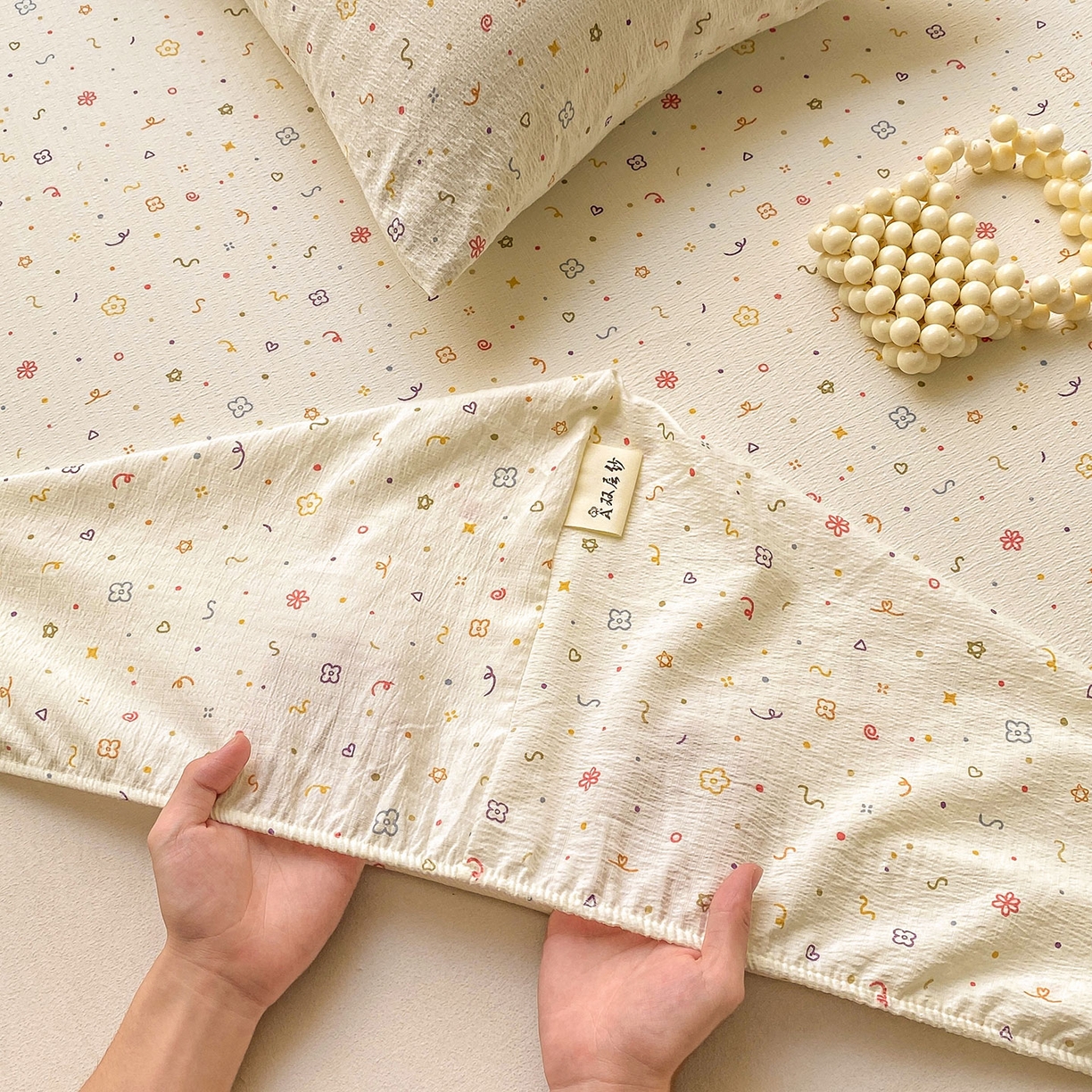 91家纺网 家纺一手货源 找家纺 眠势力 2025新款云感双层纱床笠三件套ins奶油风云感床垫保护套四季款 小美好