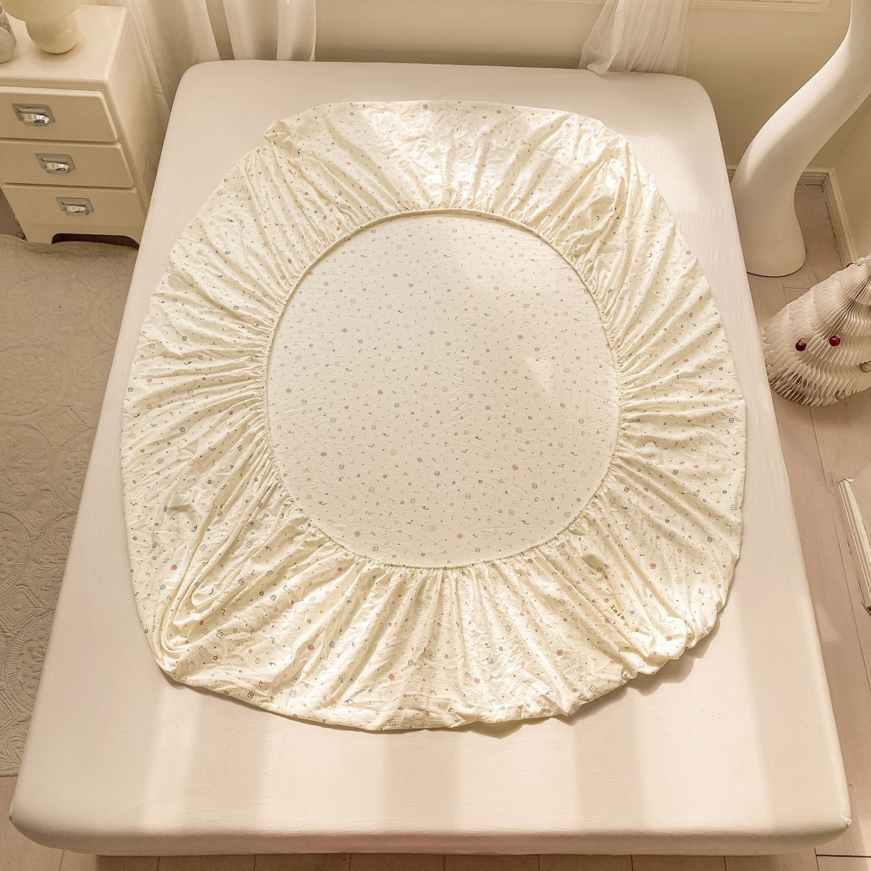 91家纺网 家纺一手货源 找家纺 眠势力 2025新款云感双层纱床笠三件套ins奶油风云感床垫保护套四季款 小美好