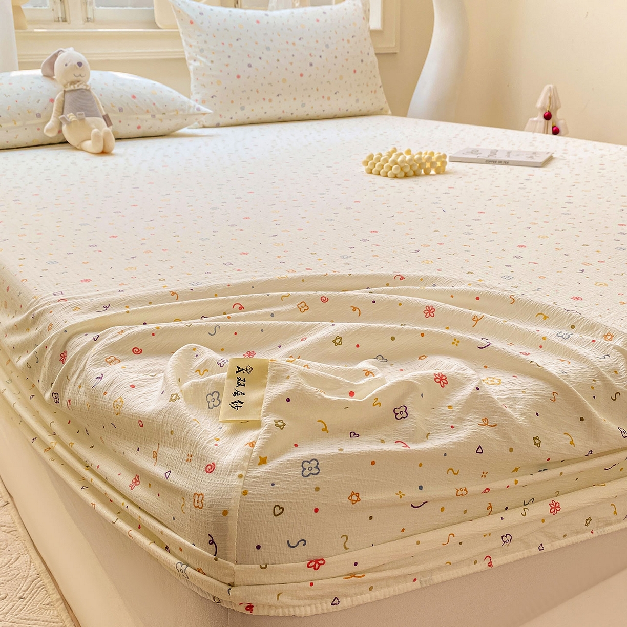 91家纺网 家纺一手货源 找家纺 眠势力 2025新款云感双层纱床笠三件套ins奶油风云感床垫保护套四季款 小美好