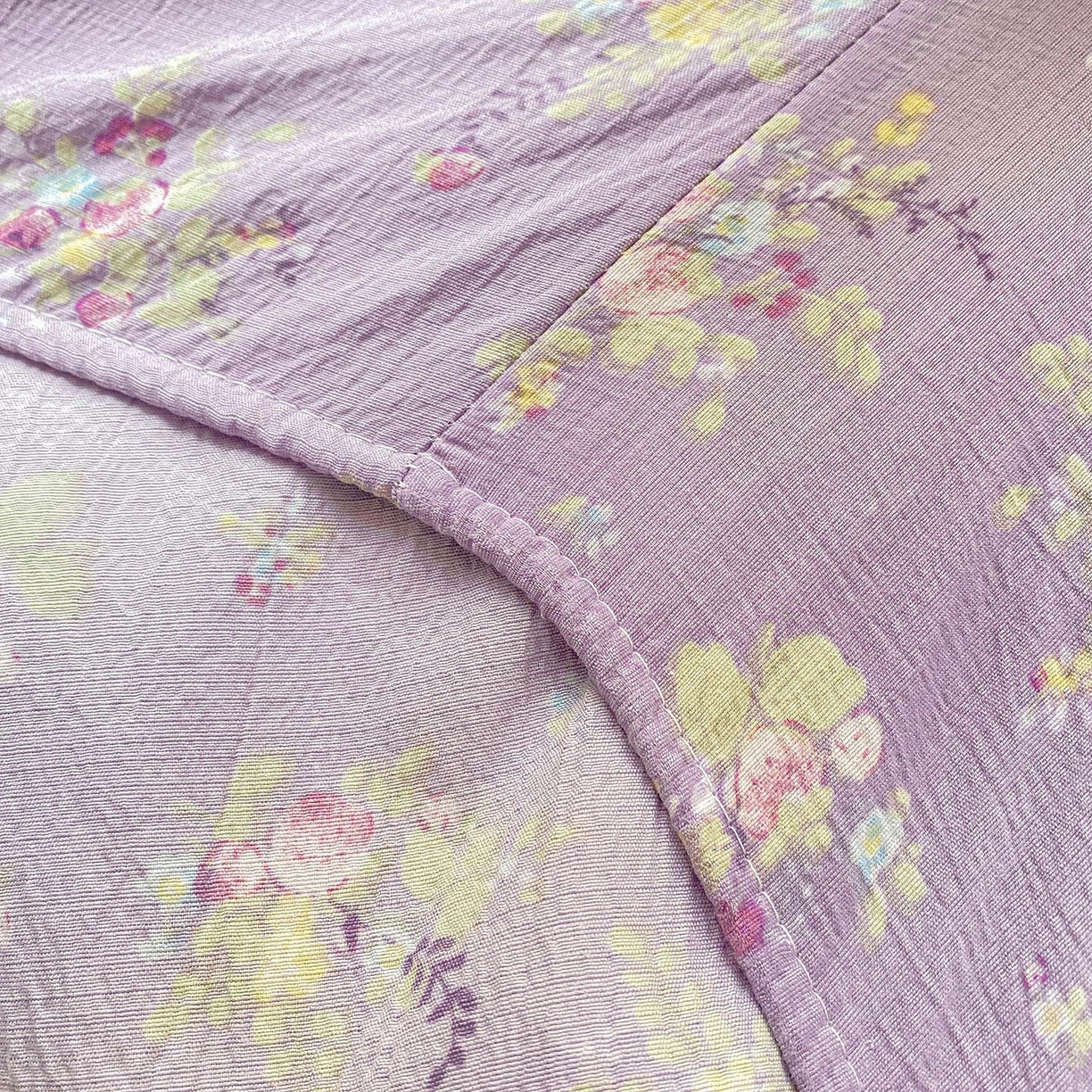 91家纺网 家纺一手货源 找家纺 眠势力 2025新款云感双层纱床笠三件套ins奶油风云感床垫保护套四季款 紫色花海