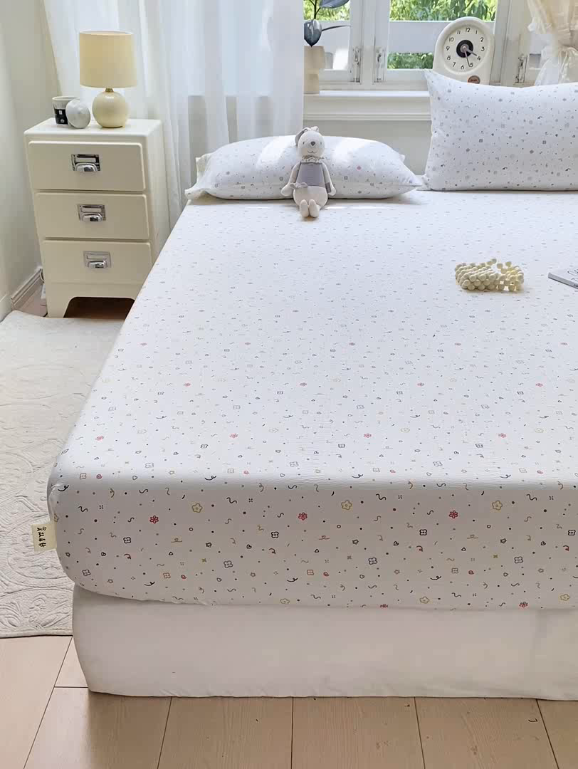 91家纺网 家纺一手货源 找家纺 眠势力 2025新款云感双层纱床笠三件套ins奶油风云感床垫保护套四季款 小美好