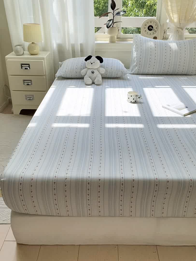 91家纺网 家纺一手货源 找家纺 眠势力 2025新款云感双层纱床笠三件套ins奶油风云感床垫保护套四季款 一路生花