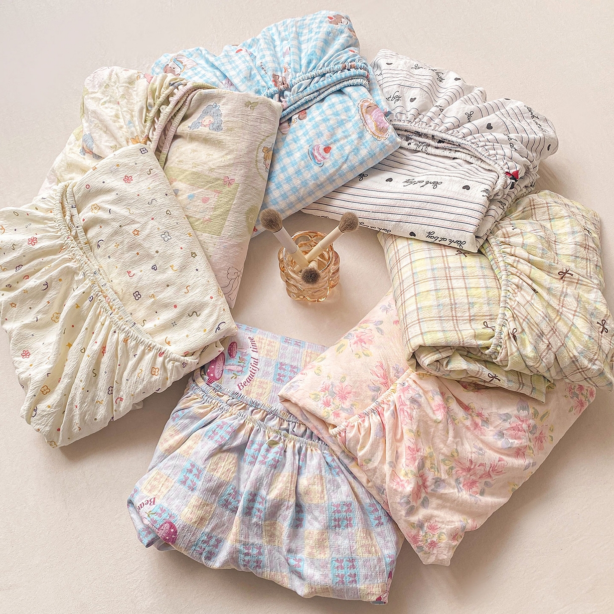 91家纺网 家纺一手货源 找家纺 眠势力 2025新款云感双层纱床笠三件套ins奶油风云感床垫保护套四季款 组合图（仅供参考）