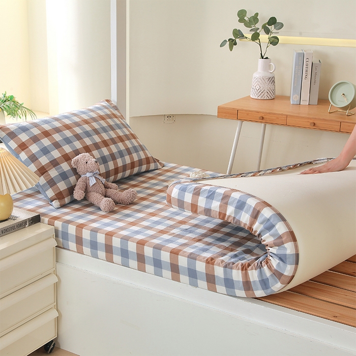 91家纺网 家纺一手货源 找家纺 （总）春皖家纺 2025新款学生季全棉纯棉色织AB版水洗棉单品系列-单床笠 床笠单件