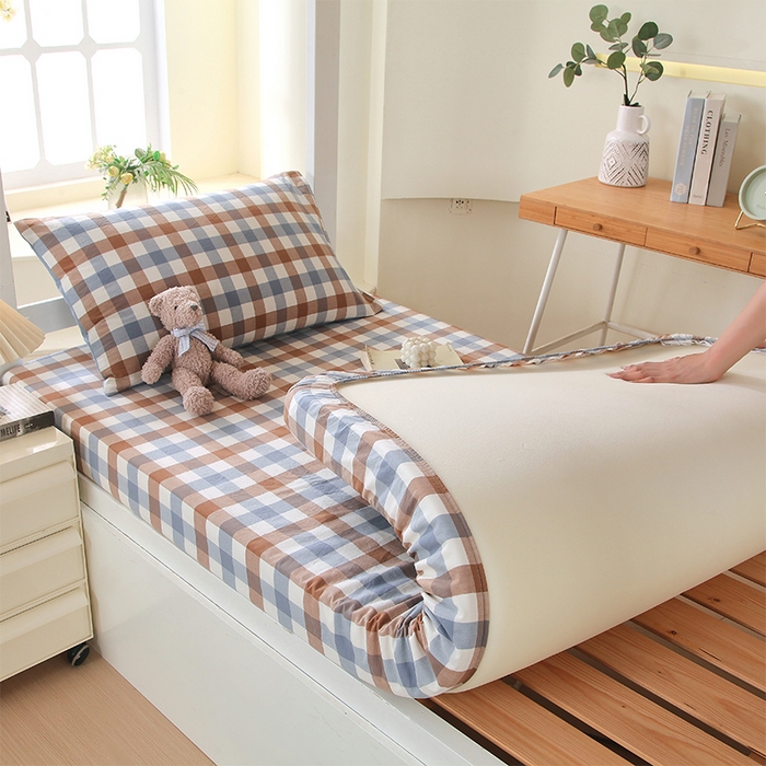 91家纺网 家纺一手货源 找家纺 （总）春皖家纺 2025新款学生季全棉纯棉色织AB版水洗棉单品系列-单床笠 床笠单件