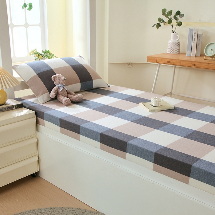 91家纺网 家纺一手货源 找家纺 （总）春皖家纺 2025新款学生季全棉纯棉色织AB版水洗棉单品系列-单床笠 床笠单件