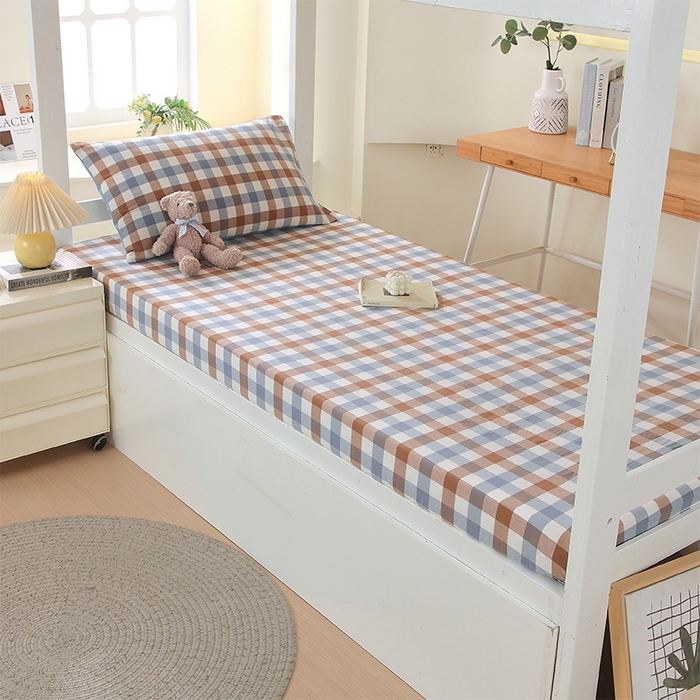 91家纺网 家纺一手货源 找家纺 春皖家纺 2025新款学生季全棉纯棉色织AB版水洗棉单品系列-单床笠 床笠单件 翠竹-彩格