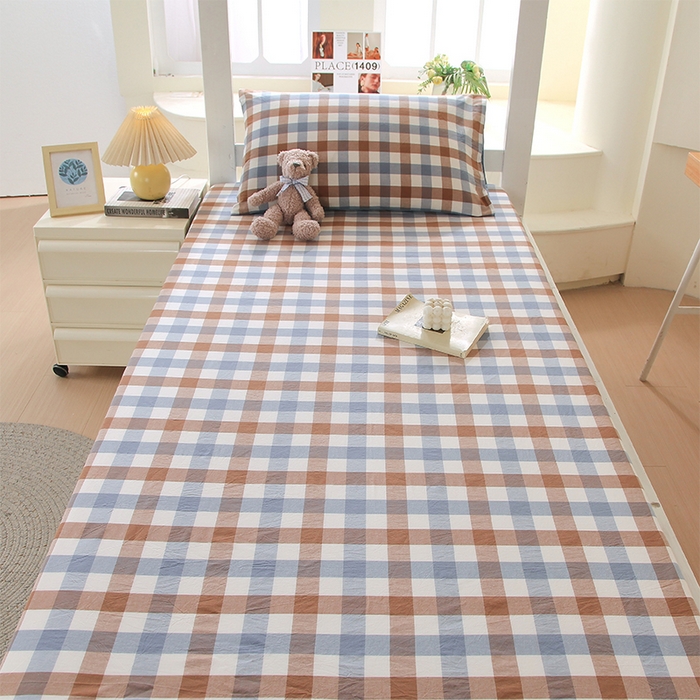 91家纺网 家纺一手货源 找家纺 春皖家纺 2025新款学生季全棉纯棉色织AB版水洗棉单品系列-单床笠 床笠单件 翠竹-彩格