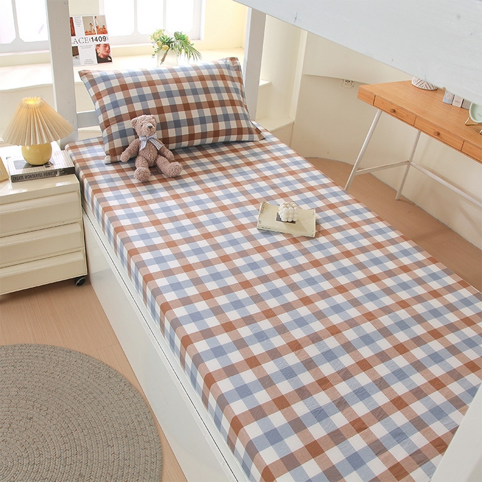 91家纺网 家纺一手货源 找家纺 春皖家纺 2025新款学生季全棉纯棉色织AB版水洗棉单品系列-单床笠 床笠单件 翠竹-彩格