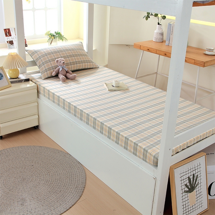 91家纺网 家纺一手货源 找家纺 春皖家纺 2025新款学生季全棉纯棉色织AB版水洗棉单品系列-单床笠 床笠单件 翠竹-果条