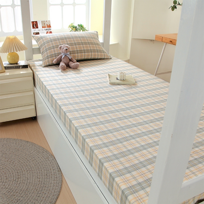 91家纺网 家纺一手货源 找家纺 春皖家纺 2025新款学生季全棉纯棉色织AB版水洗棉单品系列-单床笠 床笠单件 翠竹-果条