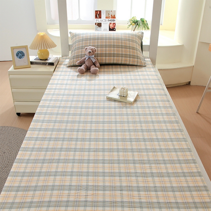 91家纺网 家纺一手货源 找家纺 春皖家纺 2025新款学生季全棉纯棉色织AB版水洗棉单品系列-单床笠 床笠单件 翠竹-果条