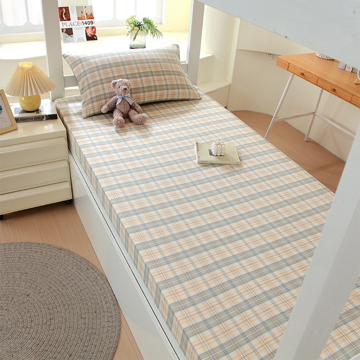 91家纺网 家纺一手货源 找家纺 春皖家纺 2025新款学生季全棉纯棉色织AB版水洗棉单品系列-单床笠 床笠单件 翠竹-果条