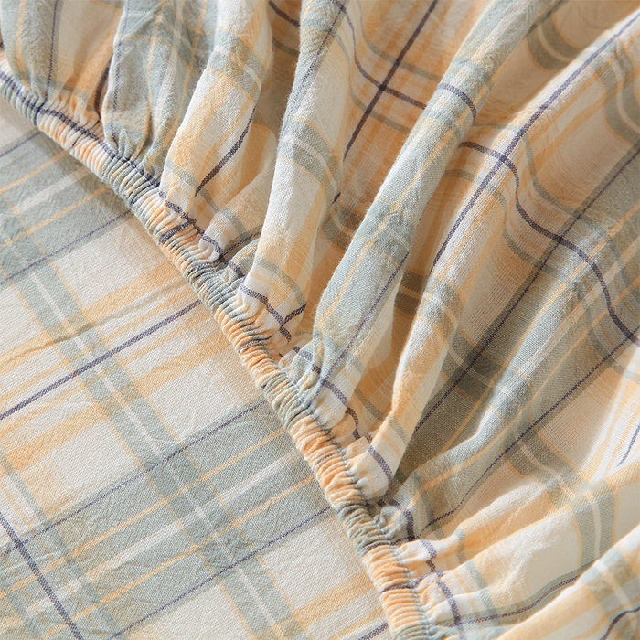 91家纺网 家纺一手货源 找家纺 春皖家纺 2025新款学生季全棉纯棉色织AB版水洗棉单品系列-单床笠 床笠单件 翠竹-果条