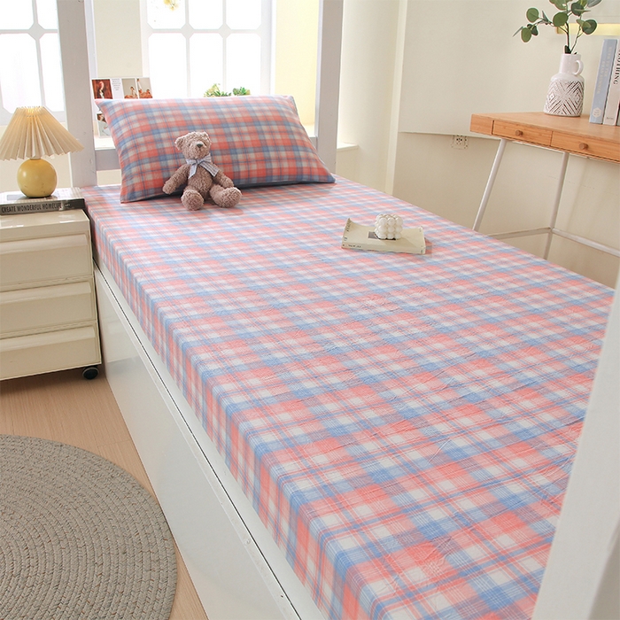 91家纺网 家纺一手货源 找家纺 春皖家纺 2025新款学生季全棉纯棉色织AB版水洗棉单品系列-单床笠 床笠单件 翠竹-桔格