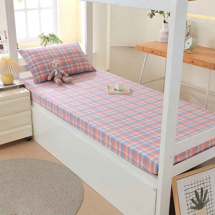 91家纺网 家纺一手货源 找家纺 春皖家纺 2025新款学生季全棉纯棉色织AB版水洗棉单品系列-单床笠 床笠单件 翠竹-桔格