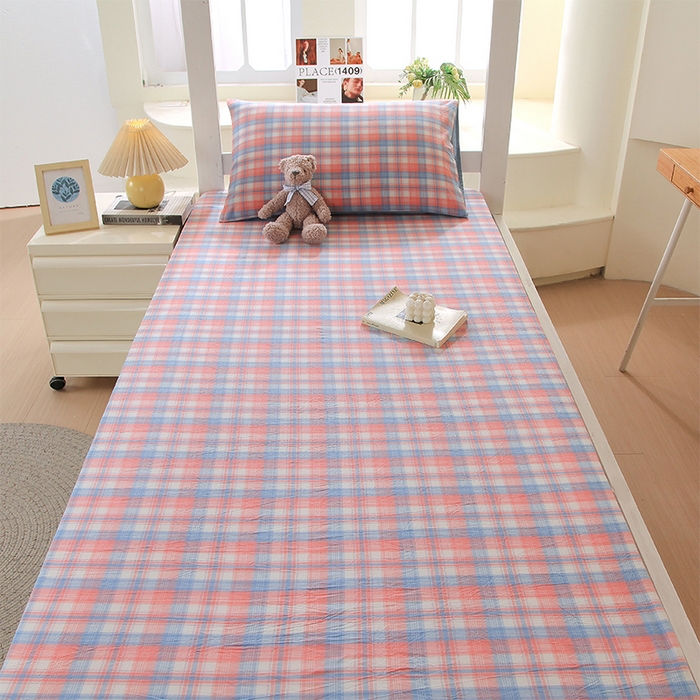 91家纺网 家纺一手货源 找家纺 春皖家纺 2025新款学生季全棉纯棉色织AB版水洗棉单品系列-单床笠 床笠单件 翠竹-桔格