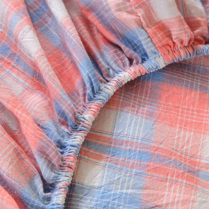 91家纺网 家纺一手货源 找家纺 春皖家纺 2025新款学生季全棉纯棉色织AB版水洗棉单品系列-单床笠 床笠单件 翠竹-桔格