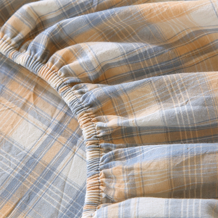 91家纺网 家纺一手货源 找家纺 春皖家纺 2026新款学生季全棉纯棉色织AB版水洗棉单品系列-单床笠 床笠单件 翠竹-蓝格