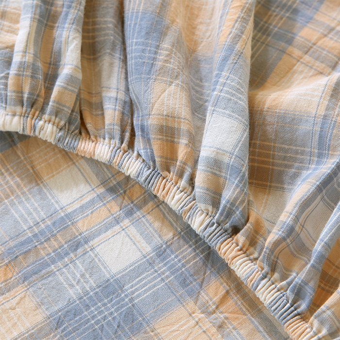 91家纺网 家纺一手货源 找家纺 春皖家纺 2026新款学生季全棉纯棉色织AB版水洗棉单品系列-单床笠 床笠单件 翠竹-蓝格