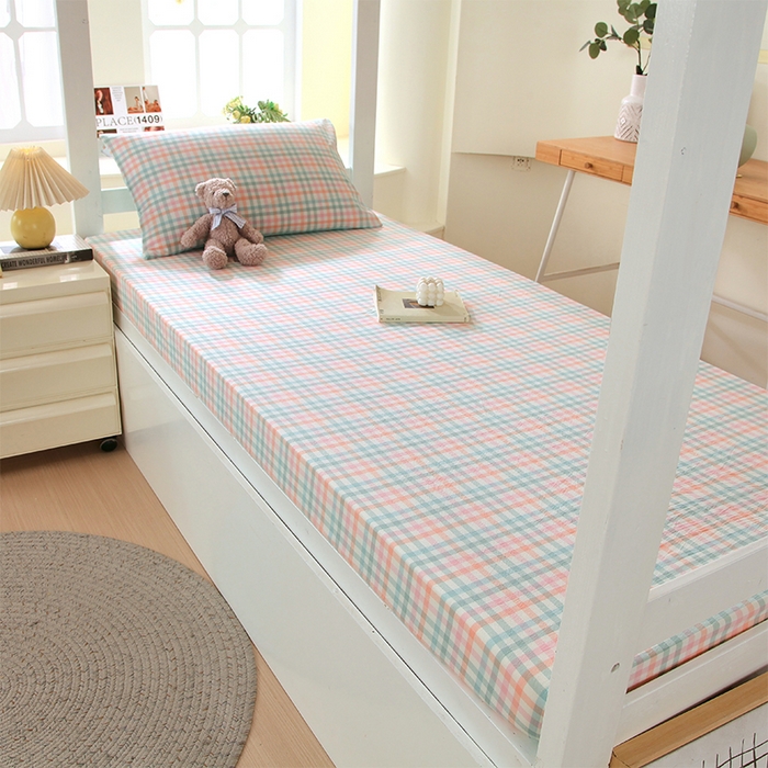 91家纺网 家纺一手货源 找家纺 春皖家纺 2025新款学生季全棉纯棉色织AB版水洗棉单品系列-单床笠 床笠单件 翠竹-绿格