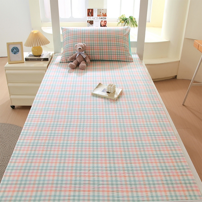 91家纺网 家纺一手货源 找家纺 春皖家纺 2025新款学生季全棉纯棉色织AB版水洗棉单品系列-单床笠 床笠单件 翠竹-绿格