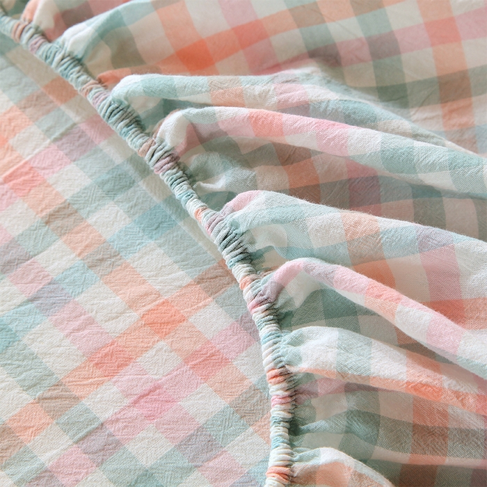 91家纺网 家纺一手货源 找家纺 春皖家纺 2025新款学生季全棉纯棉色织AB版水洗棉单品系列-单床笠 床笠单件 翠竹-绿格