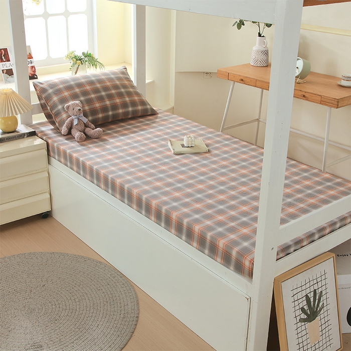 91家纺网 家纺一手货源 找家纺 春皖家纺 2026新款学生季全棉纯棉色织AB版水洗棉单品系列-单床笠 床笠单件 栗木-咖格