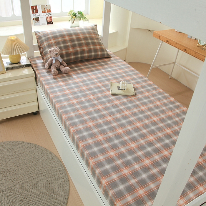 91家纺网 家纺一手货源 找家纺 春皖家纺 2026新款学生季全棉纯棉色织AB版水洗棉单品系列-单床笠 床笠单件 栗木-咖格