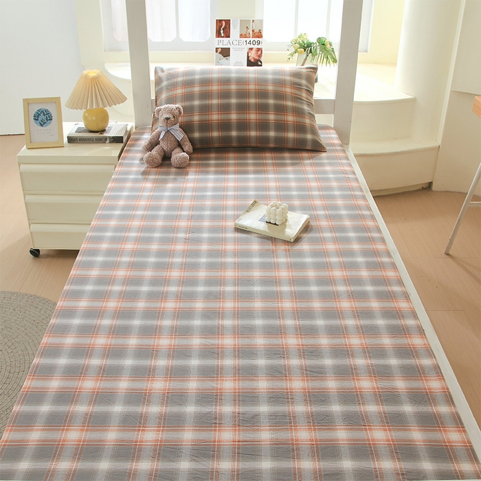 91家纺网 家纺一手货源 找家纺 春皖家纺 2026新款学生季全棉纯棉色织AB版水洗棉单品系列-单床笠 床笠单件 栗木-咖格