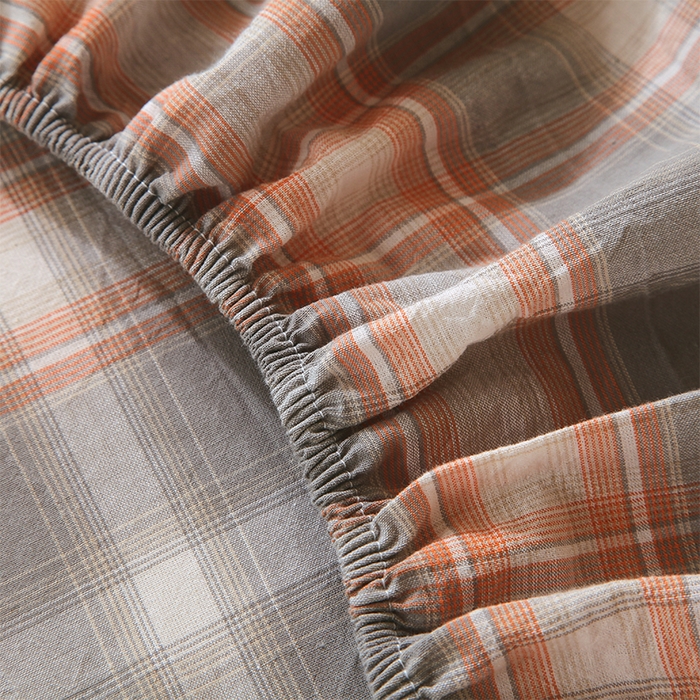 91家纺网 家纺一手货源 找家纺 春皖家纺 2026新款学生季全棉纯棉色织AB版水洗棉单品系列-单床笠 床笠单件 栗木-咖格