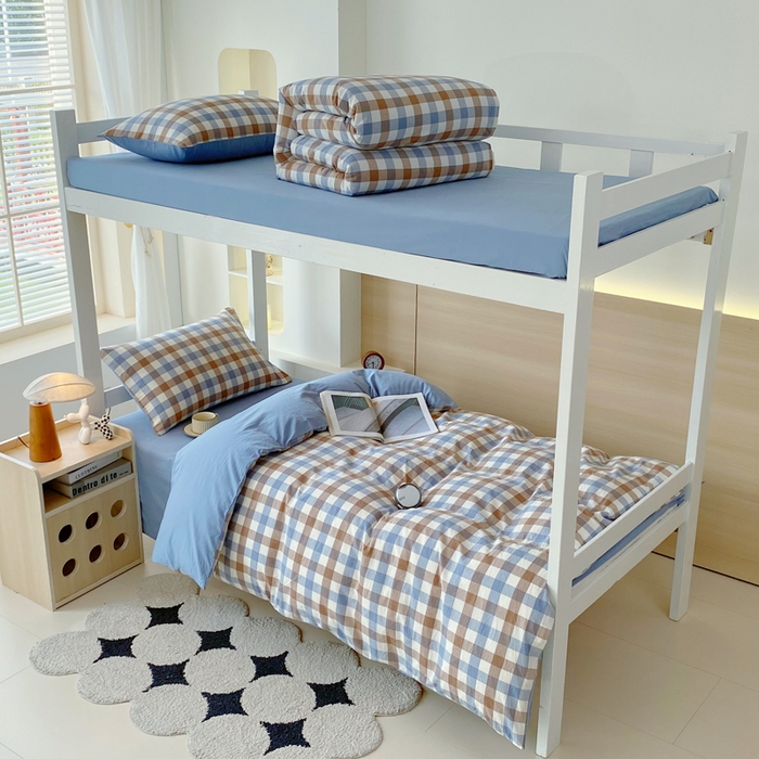 （总）春皖家纺 2025春夏新款AB版全棉纯棉色织水洗棉学生三件套六件套