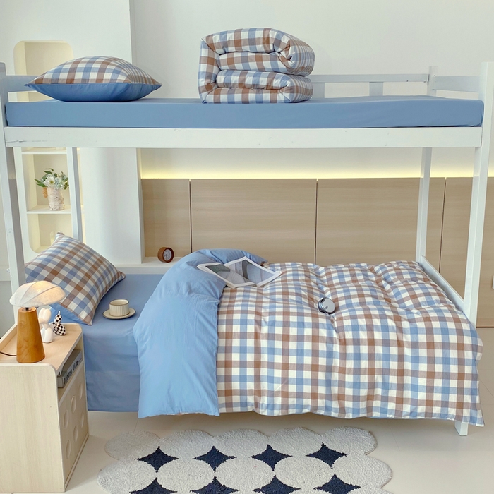 91家纺网 家纺一手货源 找家纺 （总）春皖家纺 2025春夏新款AB版全棉纯棉色织水洗棉学生三件套六件套