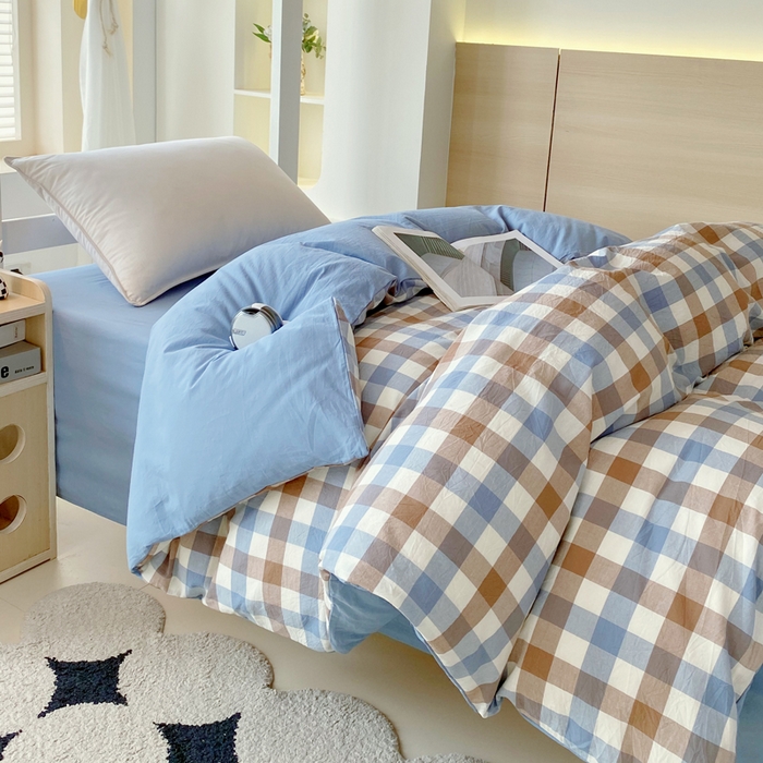 91家纺网 家纺一手货源 找家纺 （总）春皖家纺 2025春夏新款AB版全棉纯棉色织水洗棉学生三件套六件套