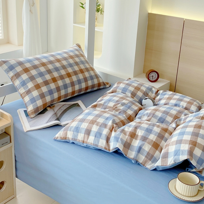 91家纺网 家纺一手货源 找家纺 （总）春皖家纺 2025春夏新款AB版全棉纯棉色织水洗棉学生三件套六件套